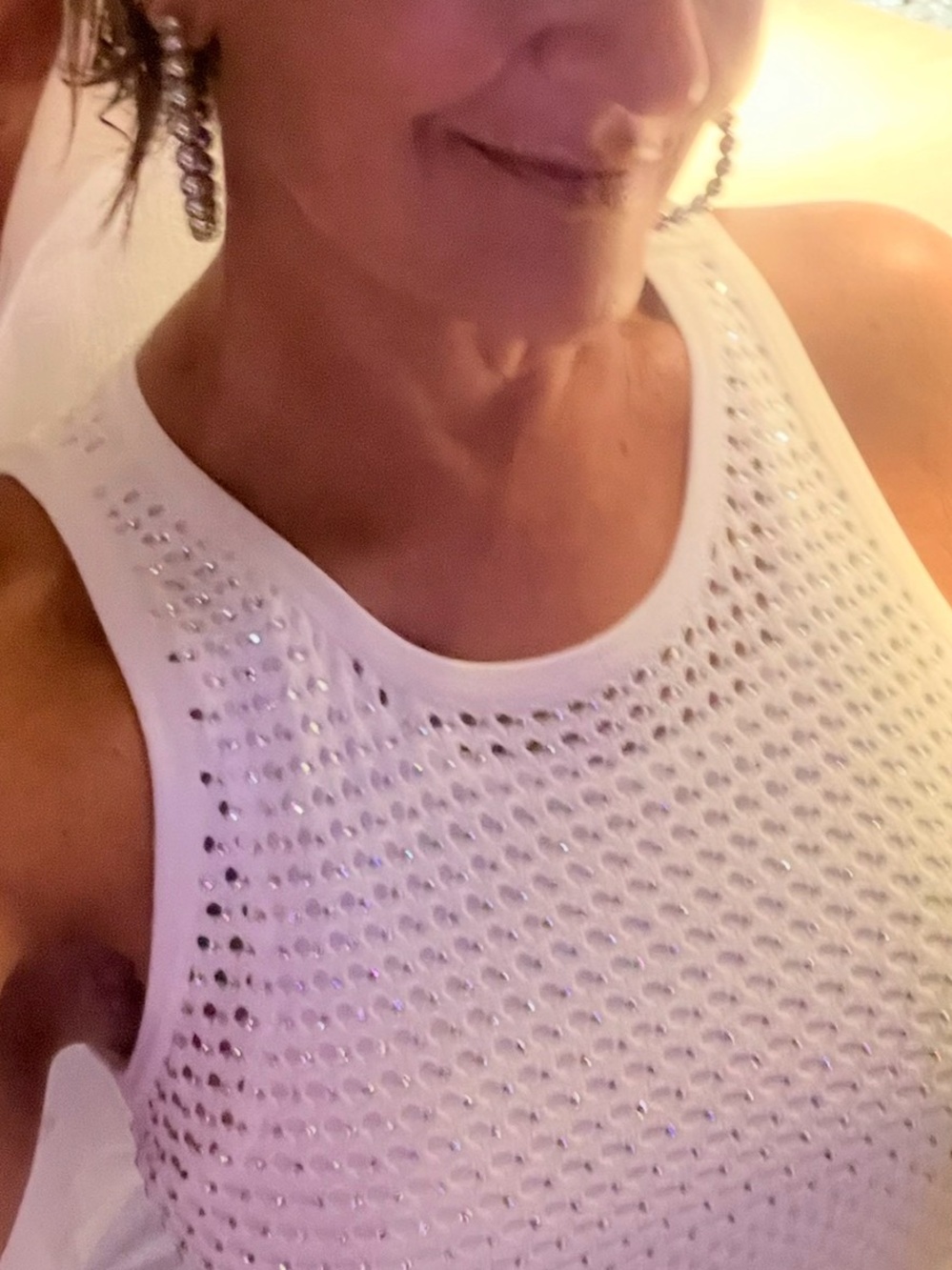 INC International Concepts White Tank Top with Rhinestone Mesh